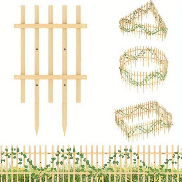 Decorative Garden Fence Bamboo 10 Pack 10. 4 ft (L) x 22. 2 in (H) Garden Fence Animal Barrier Fence Border for Small Dog Rabbit Flower Bed Fencing for Yard Patio Landscape Outdoor, Yellow