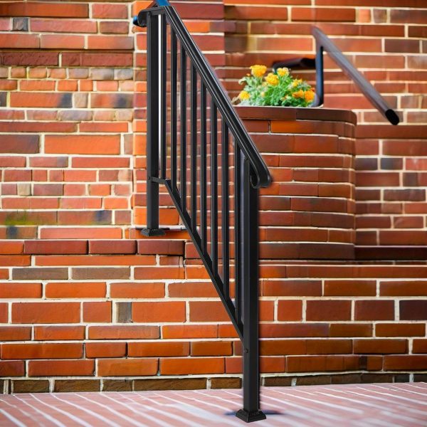 Durable Matte Black Iron Handrail for Garden Steps - 3 Level Outdoor Safety Rail with Galvanized Iron & Powder Coating Finish