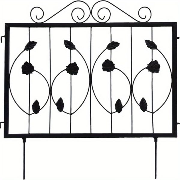 4 Pack Decorative Garden Fence, 23.6" Rustproof Metal Wire Panels, Garden Edging Border with Ground Stakes, Animal Barrier Fence for Rabbit, Flower Bed, Patio, Yard, Black, Flower Style