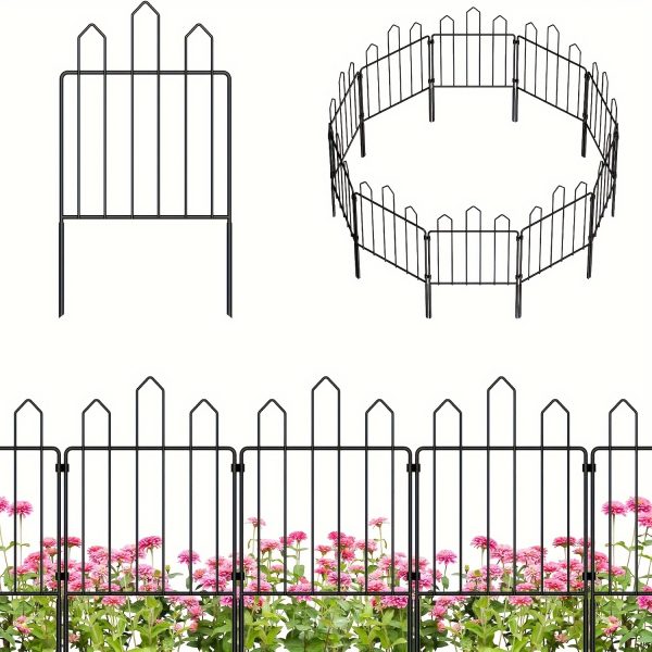 10 Pack Decorative Garden Fence, Total 10ft (L) ?? 23.5in (H) Animal Barrier Fence, Rustproof Metal Garden Fence Border, No Dig Fence Rabbit Fence For Garden, Yard, Patio, Outdoor