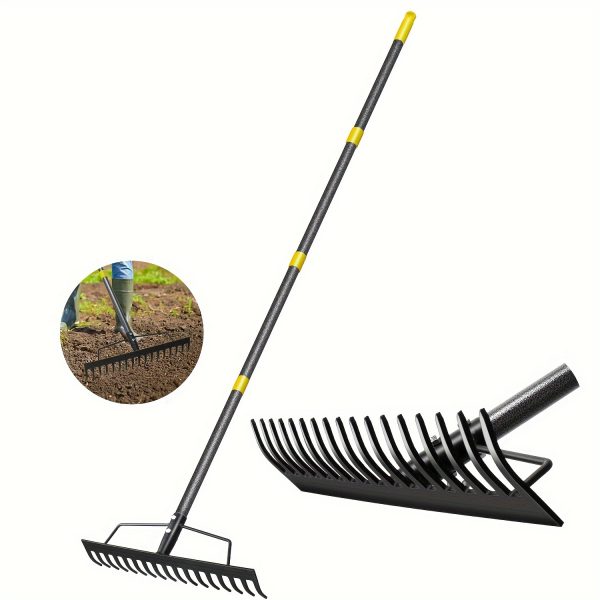 5.25ft Heavy-Duty Metal Garden Leaf Rake with Adjustable Handle - 17-Tooth Steel Head for Efficient Lawn Care, Weeding & Yard Maintenance