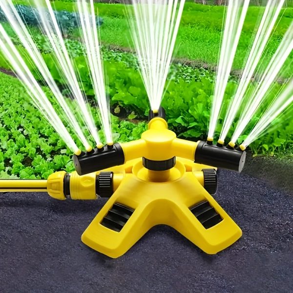 1pc Lawn Automatic Sprinkler 360?? Rotating 3 Adjustable Rotating Arms Combinable Multi-Angle Large Area Coverage For Garden Lawn Automatic Irrigation Roof Cooling, Yellow