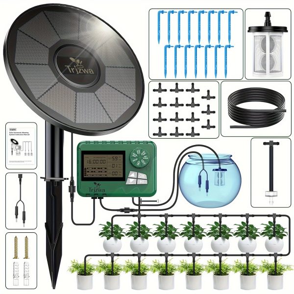 1 PC Solar Irrigation System With Automatic DIY Watering Timer, 2024 Latest Drip Irrigation System Kit, Suitable For Garden, Balcony, Greenhouse, Garden Watering System, Support 15 Potted Plants, With 15m Hose.