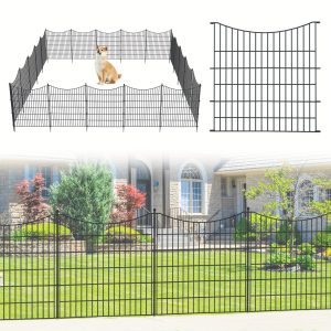 No Dig Decorative Garden Fence For Yard, Animal Barrier Fencing Rustproof Metal Wire Panel Border For Dog, Rabbits, And Patio Temporary Ground Stakes, 10 Panels, 32 In (H) X 23.6 Ft (L)