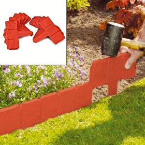 10pcs Set Imitation Stone Fence Garden Plastic Guardrail PP Foldable Splicing Fence Garden Gardening Lawn Fence Garden Boundary Orange